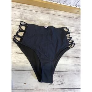 Cross1946 Women's Black High Waisted Side Strappy Bikini Bottoms Size XL